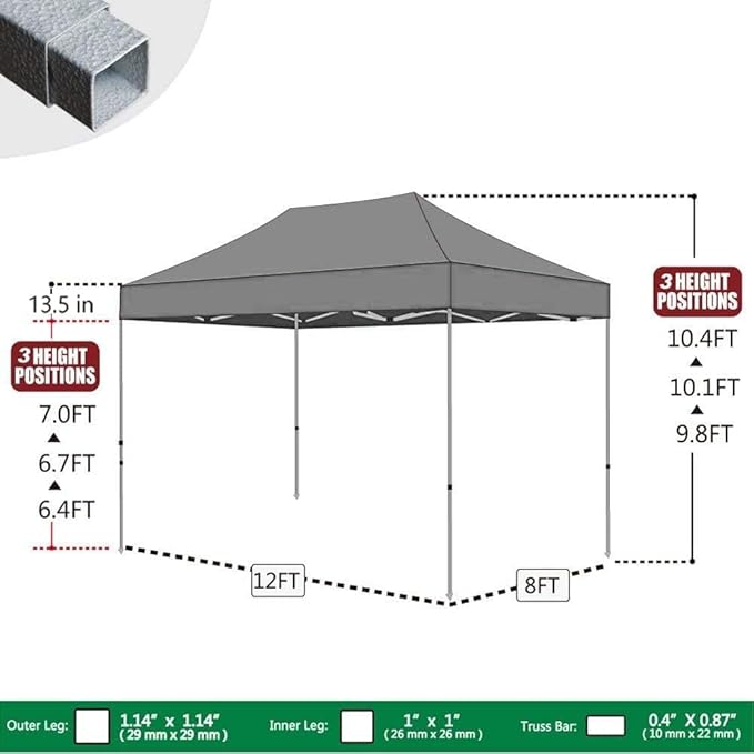 Eurmax USA 8'x12' Pop Up Canopy Tent Commercial Instant Canopies with Heavy Duty Roller Bag,Bonus 4 Sand Weights Bags (Black)