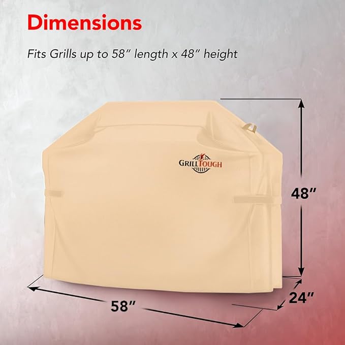 Heavy Duty BBQ Grill Cover for Outdoor Grill, 58 Inch – Waterproof, Weather Resistant, UV & Fade Resistant with Adjustable Straps – Gas Grill Cover for Weber, Genesis, Charbroil, etc. Tan