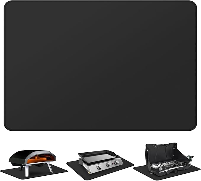 FLASLD Fireproof & Waterproof Under Blackstone Griddle BBQ Mat, Protect Your Prep Table and Outdoor Grill Table - Heat Resistant Grill Table Mat (Black,16 x 24in)