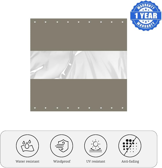 Covers & All Outdoor Clear Panel Curtain, 12 oz Vinyl Outdoor Curtains for Patio, Weather Resistant Waterproof Tarp with Brass Grommets for Pergola, Porch, Gazebos, Balcony (8'H x 7'W Feet, Beige)