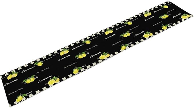 Lemon Table Runner,White Black Buffalo Plaid Watercolor Summer Fruit Print Table Runner for Kitchen Dining Table Indoor Outdoor Home Party Decor 13x120in