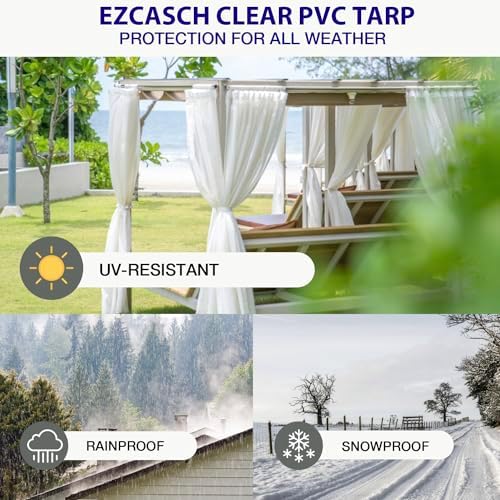 15oz Outdoor Clear Curtain, PVC Vinly Outdoor Clear Panel Curtain, Weather Resistant Outdoor Curtain for Pergola, Porch, Gazebos, with Rustproof Grommets-10'H x 10'W(120''W x 120''L,H=L)