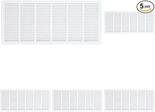 EZ-FLO 30 x 12 Inch White Return Vent Cover for Wall or Ceiling, Solid Steel Grille, HVAC Air Return, 61648 (Pack of 5)