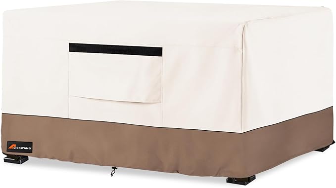 Fire Pit Cover Rectangular, Outdoor Heavy Duty 600D Tear-Resistant 100% Waterproof 44 Inch Fire Table Cover Rectangle, Patio Weatherproof Rectangular Fire Table Protector, Beige 44" L x 28" W x 24" H