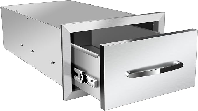 Pull Out Trash Drawer, Lower Sliding Rails Stainless Steel Roll Out Trash Bin Pull Out Tray With Handle For Outdoor Kitchen BBQ Island Grill Station,Single Drawer