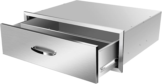 Outdoor Kitchen Stainless Steel Triple Access BBQ Drawers With Handle For BBQ Island Patio Grill Station,Single Drawer
