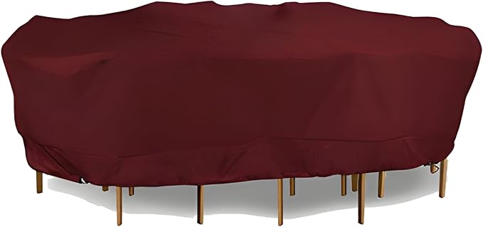 Eevelle Meridian Patio Oval Table Set Cover with Marine Grade Fabric - Outdoor Table Cover - Furniture Set Covers for Dining Table - Easy to Install - (25"H x 76"L x 48"W, Burgundy)