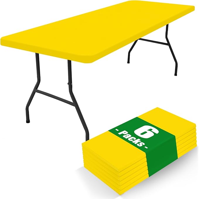 Spandex 5 Foot Rectangle Table Cloth 6 Pack, Elastic Fitted Tablecloths for Picnic, Stretch Washable Patio Table Cover for Outdoor, Camping, Banquet and Parties (Yellow, 30"x60")