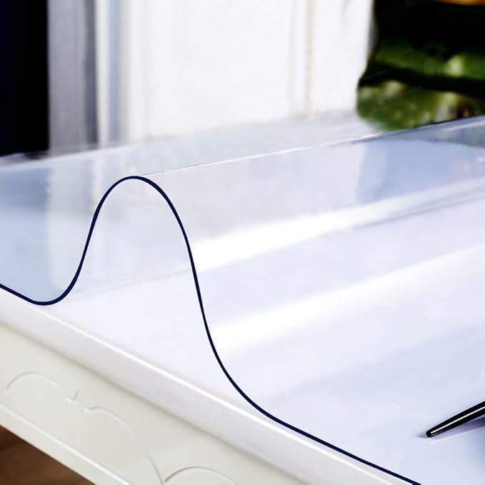 Glass Table Protector Tablecloth Cover Desk Top Pad Mat Furniture Coffee Marble End Bed Sofa Side Bistro Bar Corner Night Stand Dining Room Table Thick Plastic PVC Vinyl 34x84 Trim for 82" or 80"