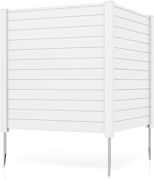 Giantex Air Conditioner Fence 2 Panels - 48''W x 48''H Outdoor Privacy Screen with Upgraded Metal Stakes, PVC Trash Can Enclosure, Decorative Garden Fences for Patio Lawn AC Unit Pool Pump, White