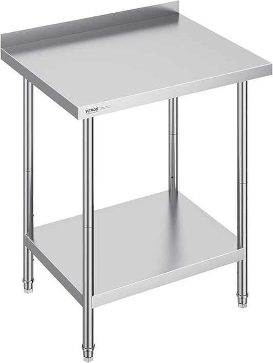 VEVOR 24 x 30 x 36 Inch Stainless Steel Work Table, Commercial Food Prep Worktable Heavy Duty Prep Worktable, Metal Work Table with Adjustable Height for Restaurant, Home and Hotel