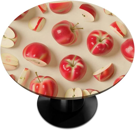 Apples Red Fruit Bright Round Table Cloth Cover, Elastic Edge Waterproof Wipeable Tablecloths 36"-42" Polyester Tablecloth for Party Restaurant Banquet Holiday Camping Outdoor Picnic