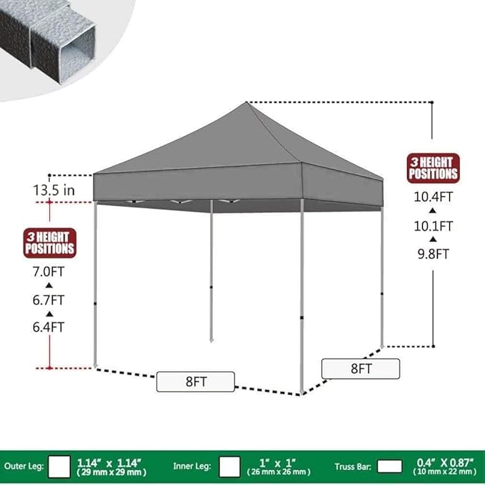 Eurmax USA 8'x8' Pop Up Canopy Tent Commercial Instant Canopies with Heavy Duty Roller Bag,Bonus 4 Sand Weights Bags (Black)