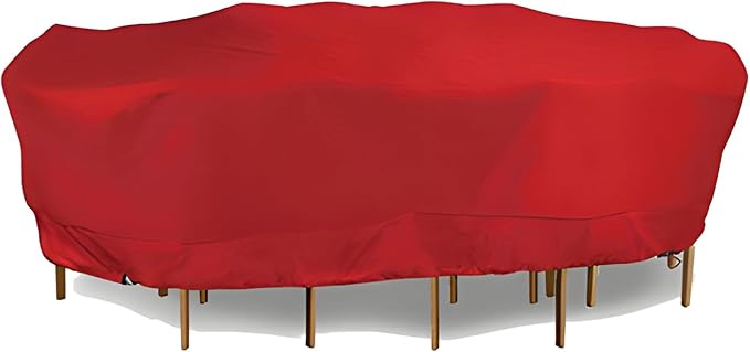 Eevelle Meridian Patio Oval Table Set Cover with Marine Grade Fabric - Outdoor Table Cover - Furniture Set Covers for Dining Table - Easy to Install - (25.5" H x 90" L x 66" W, Red)