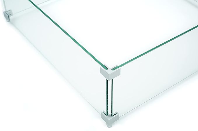 AMS Fireplace | Rectangular Fire Pit Glass Wind Guard for Brooklyn Fire Pit (Light Gray) | Shielded from Patio Heater Flames | Tempered Glass with Polished Edges for Safety | Fire Table Glass Shield