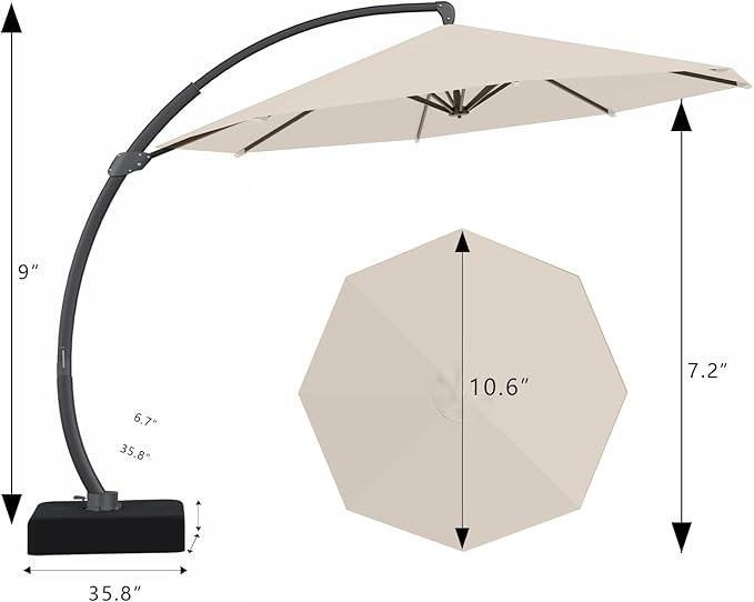 7 Piece Patio Dining Set with 11ft Patio Umbrella (Cream-White), 7 Navy Outdoor HDPE Dining Set with 6 Chairs + 1 Large Table, for Market, Pool, Garden, Backyard, Deck