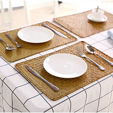 10 Pack Rectangular Woven Placemats, Rattan Wicker Table Mats, 17" x 12", Natural Seagrass Place Mats for Dining Table