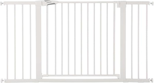 BABELIO 36-57" Extra Wide Baby/Chlid Gate, Auto Close Dog/Pet Barrier with Large Walk Thru Door,Safety for The House, Stairs and Doorways,Pressure Mounted, White