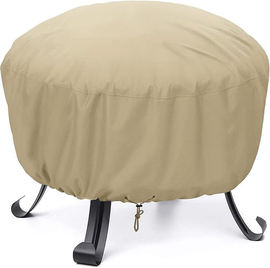 SunPatio Fire Pit Cover, Heavy Duty Waterproof Round Patio Fire Table Bowl Cover with Adjustable Drawstring, Round 45" D x 22" H, Beige