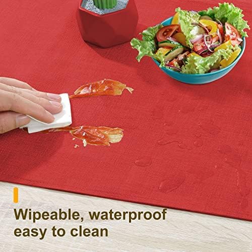 Wipeable Table Runner - Thick Farmhouse, Dresser, Rustic for Kitchen, Bedroom, Living Room, Indoor/Outdoor (48'', Red)