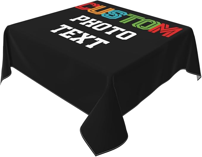 Custom Square Tablecloth, Design Your Logo Text Photo, Personalized Oil Proof Wipeable Table Cover for Restaurant, Family Party, Picnic, Wedding Anniversary Decoration, 54in