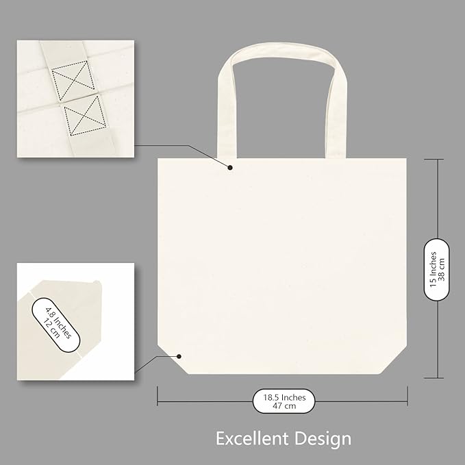 TOPDesign 3-Pack Super Strong Large 12oz Cotton Canvas Tote Bags, Reusable Grocery Shopping Cloth Bags, Fashionable Two-Tone Totes for Crafts, DIY Your Creative Designs
