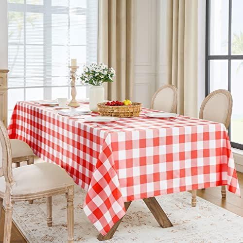 Softalker Gingham Checkered Tablecloth Rectangle - Outdoor Waterproof Buffalo Plaid Table Cloth, Stain Resistant Washable Table Cover for Picnic, Camping - Red and White, 2 Pack - 54 x 78 Inch