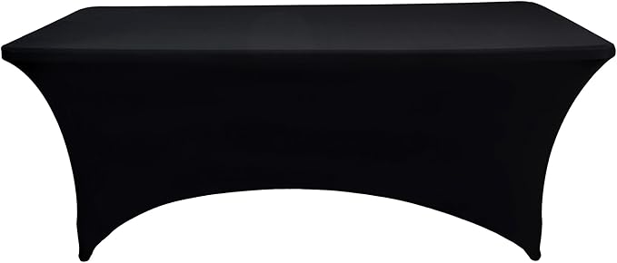 10-Pack 4ft Black Spandex Table Covers for Rectangular Folding Tables - Wrinkle Resistant Stretch Tight Table Cloths - Fitted Table Protector for Parties, Trade Shows, Banquet, and Wedding