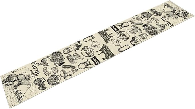 Farm Animals Table Runner, Rustic Farmhouse Rooster Cow Chicken Black Print Watercolor Coffee Table Center Decor for Home Kitchen Dining Patio Party Indoor Outdoor Table Decorations, 13" X 108"
