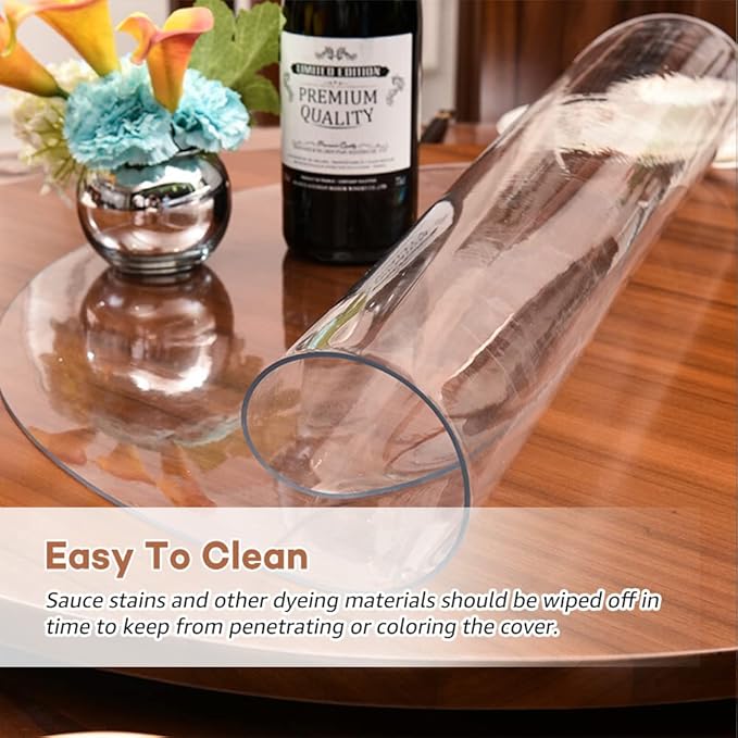 RostiKong Round Clear PVC Table Cloth Protector Waterproof Transparent Tablecloth Vinyl Circle Table Cover for Dining Living Room Bistro Bar Glass Coffee Beside Dressing Table Mat Pad Non-Slip 58 Inch
