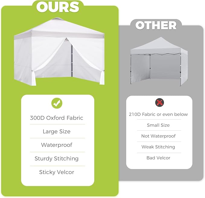 Instant Canopy Sidewalls for 10x10 Pop Up Canopy Tent, 300D Waterproof Material for Outdoor Events, Vendor Booths, and Privacy (Sidewalls Only, Canopy Not Included) (Khaki, 10x10ft-3pcs)
