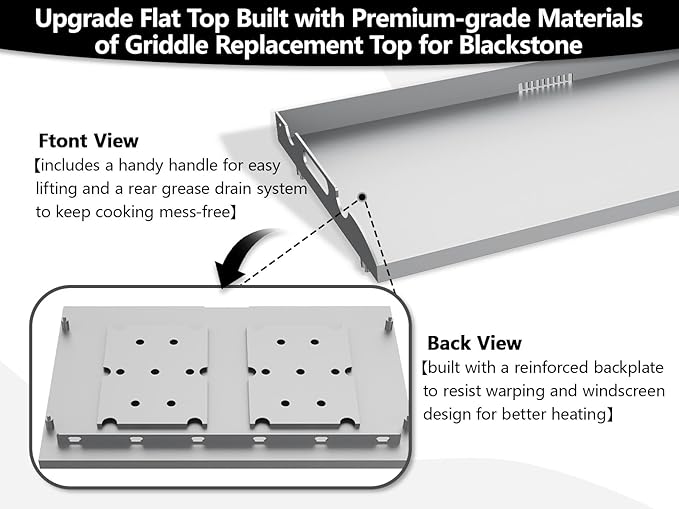 Upgrade Flat Top Griddle Replacement Top for Blackstone 28" Griddles 1517 1803 1924 1883, Steel Griddle Top Replacement for 28 Inch Blackstone with Rear Grease System & Handy Handle