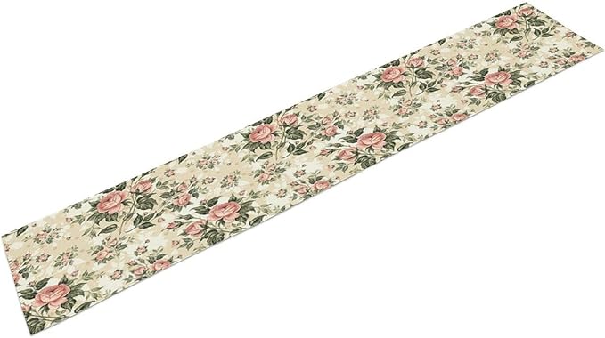 Rose Floral Table Runner,Vintage Watercolor Spring Summer Seasons Flowers Table Decoration for Wedding Holiday Indoor Outdoor Home Party 13x70in