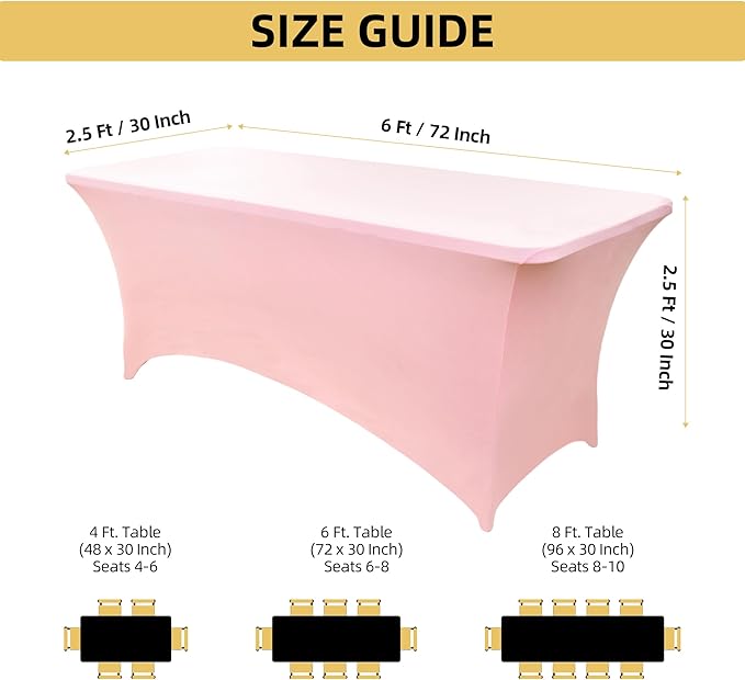 10-Pack 6ft Spandex Table Covers for Rectangle Standard Folding Tables - Wrinkle Resistant Stretch Tablecloths - Ultimate Fitted Table Protector for Parties, Banquet, Wedding