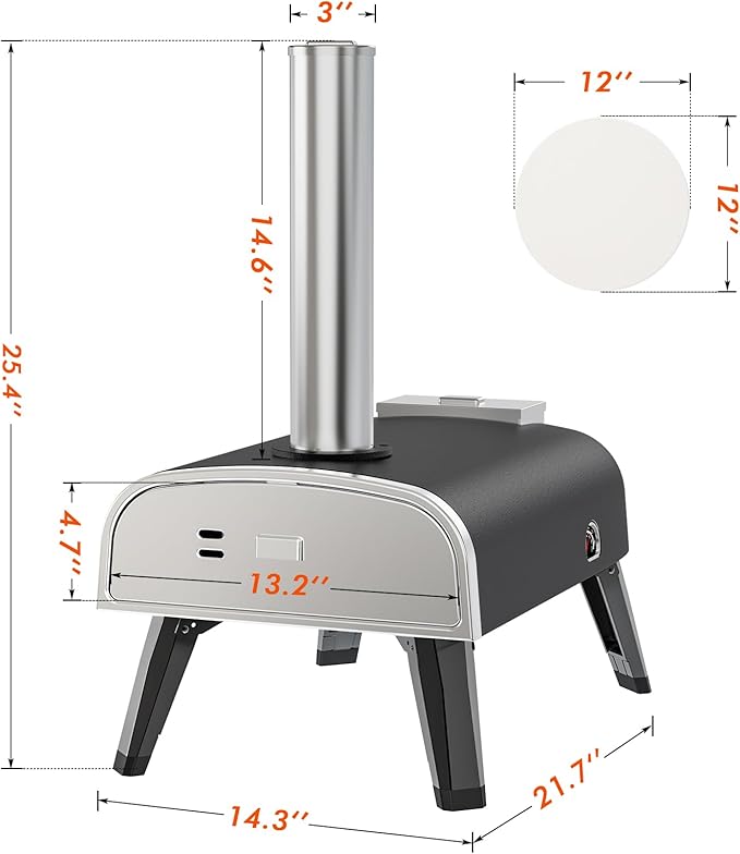 Outdoor Pizza Oven aidpiza 12" Wood Pellet Pizza Ovens With Rotatable Round Pizza Stone Portable Wood Fired with Built-in Thermometer Pizza Stove for Outside Backyard Camping Picnics