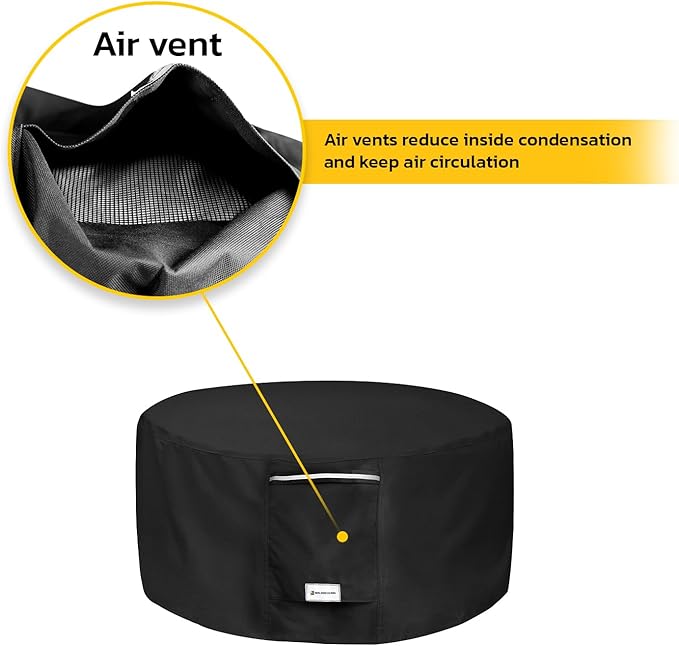 Seal Skin Covers Outdoor Fire Pit Cover – Round 36” Dia X 20”H, Heavy Duty Waterproof Fabric with PVC Coating, Windproof, Tear & Weather Resistant Fire Table Cover for Patio, Black