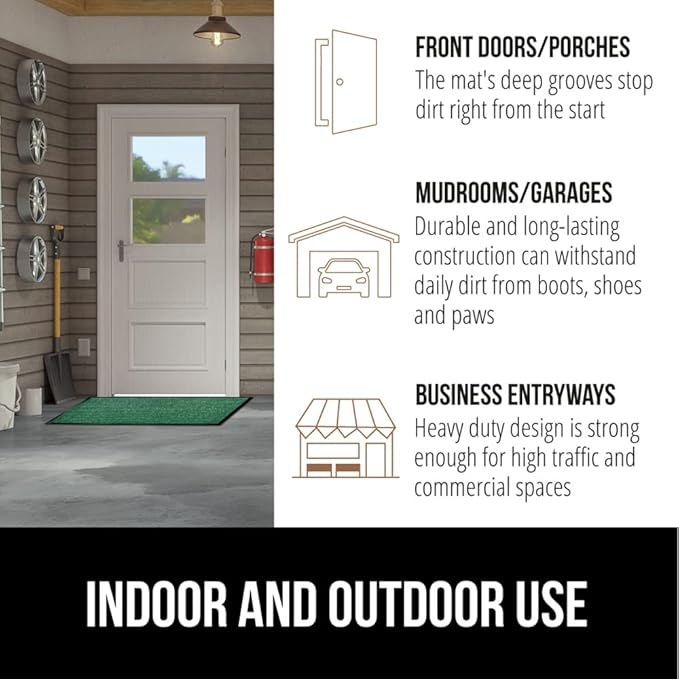 GORILLA GRIP Waterproof Traffic Guard Door Mat, 2 Pack Heavy Duty Entryway Mats, Strong Rubber Back Commercial Utility Rugs for Office Hallway, Garage Floor and Home, Low Profile Carpet, 35x23, Green