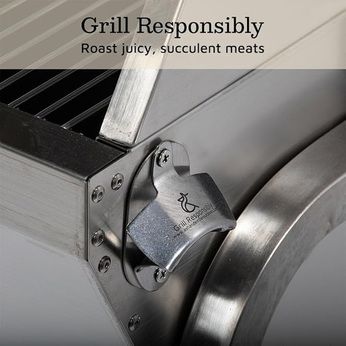 Ash & Ember 25 Watt Stainless Steel BBQ Rotisserie Grill, Rated 125 LB for Medium Game, Hood with Viewing Window, Portable Electric Outdoor Roaster with Dual Prongs, Single Leg Bracket, and Spine Fork