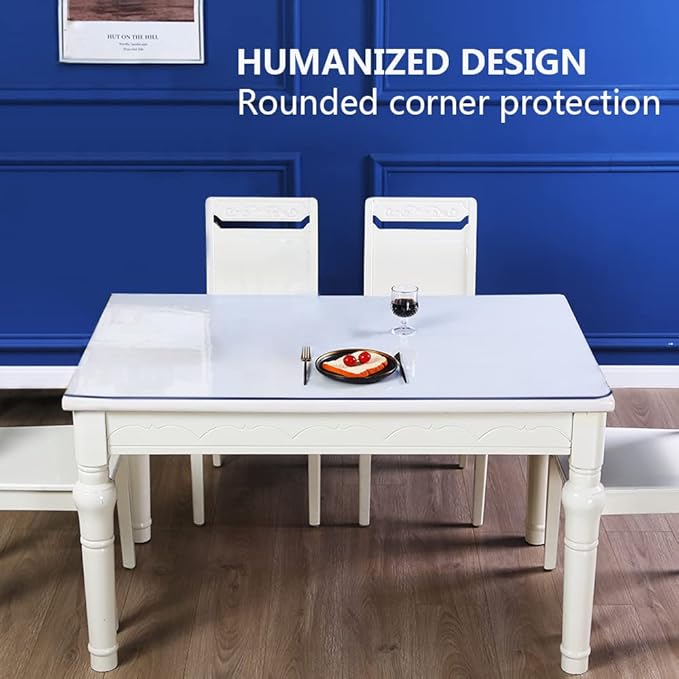 Glass Table Protector Tablecloth Cover Desk Top Pad Mat Furniture Coffee Marble End Bed Sofa Side Bistro Bar Corner Night Stand Dining Room Table Thick Plastic PVC Vinyl 34x84 Trim for 82" or 80"