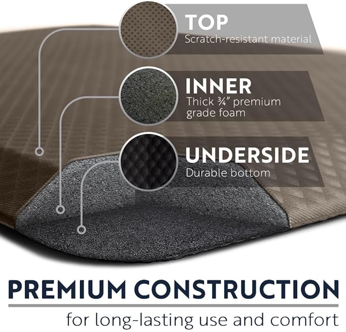 KANGAROO Thick Ergonomic Anti Fatigue Mats for Kitchen Floor, 70x24 Runner, Cushioned Standing Office Desk Mat, Waterproof Scratch Resistant Top, Supportive All Day Comfort Padded Foam Rug, Coffee