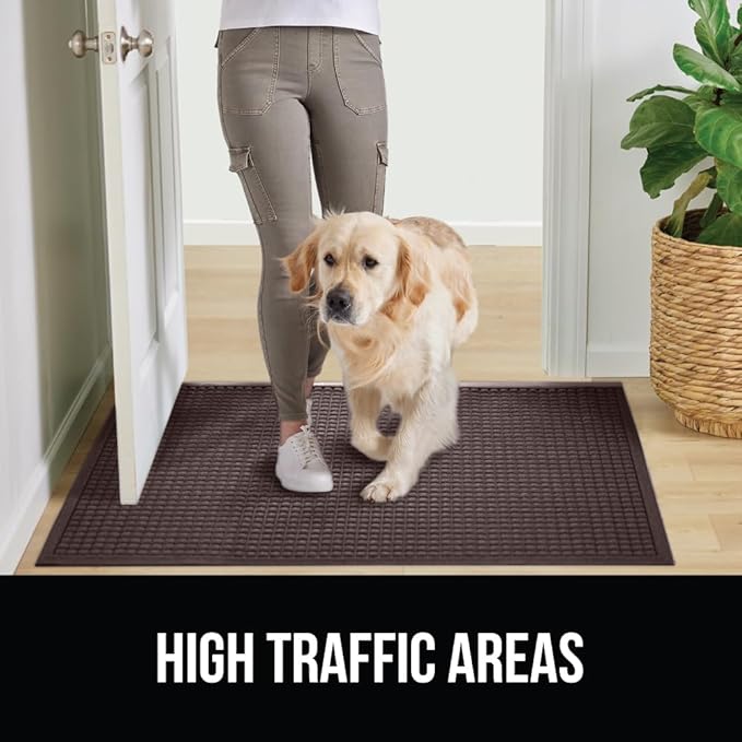 GORILLA GRIP Front Door Mat, Indoor Outdoor Ultra Absorbent HydroAbsorb Doormat, Absorbs Up to 1.7 Cups of Water, Stain and Fade Resistant, Rubber Backing Doormats, Captures Dirt, 29x17 Coffee