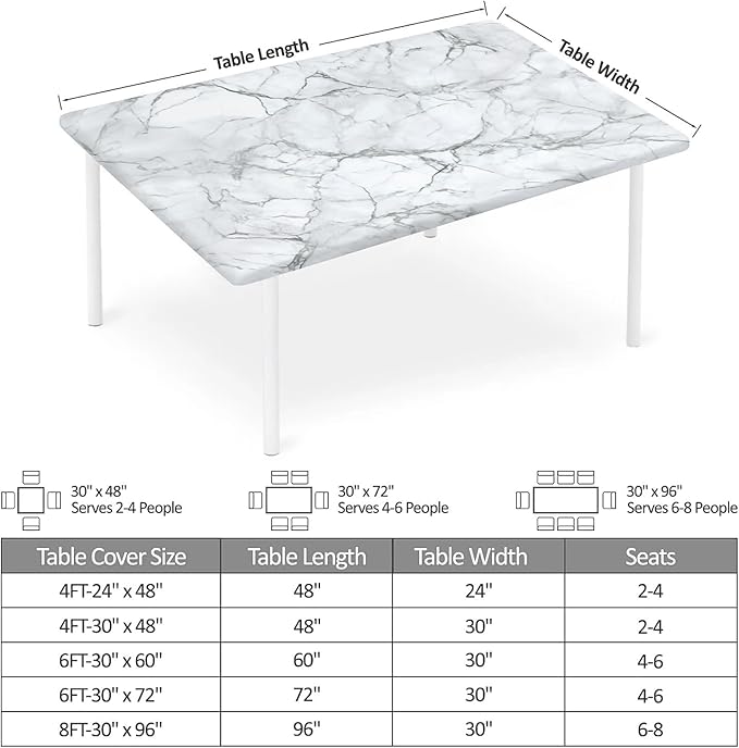 Rectangle Table Cloth Cover Waterproof Elastic Fitted Polyester Fitted Tablecloths for 6 Foot Tables for Indoor,Picnic, Camping, Outdoor （60" x 30"，Marble）