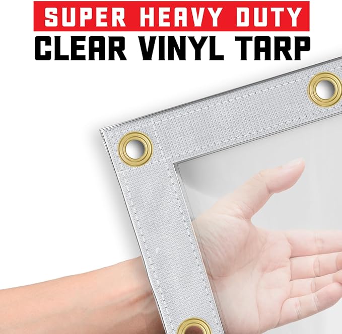 Core Tarps 20 Mil Extreme Heavy Duty Clear Tarp with Gromments - 12x16ft Super Clear Tarps Heavy Duty Waterproof Vinyl Tarpaulin, Transparent Tarp for Outdoor, Camping & Construction, Clear