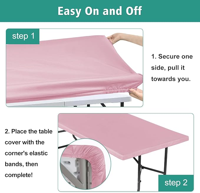 LUSHVIDA 2 Packs Vinyl Card Tablecloth with Flannel Backing 34x34 inch - Waterproof Plastic Picnic Table Cover for Square Folding Table Cloth with Elastic Corners, Pink