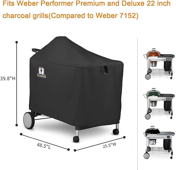 SUPJOYES Grill Cover for Weber Performer Deluxe Charcoal, 22 Inch BBQ Covers, Premium Heavy Duty Waterproof Accessories for Weber 7152 Performer Charcoal Grills
