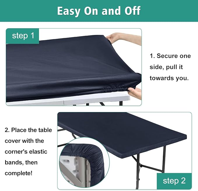LUSHVIDA 2 Packs Vinyl Card Tablecloth with Flannel Backing 48x48 inch - Waterproof Plastic Picnic Table Cover for Square Folding Table Cloth with Elastic Corners, Navy Blue