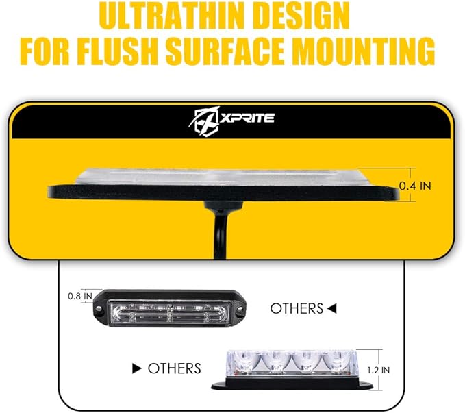 Xprite Amber/White 24 LED Surface Mount Strobe Lights Kit with Control Panel, Grill Grille Side Marker Flashing Emergency Warning Light Assemblies for Construction Vehicles Tow Trucks ATV UTV Van 8PCS