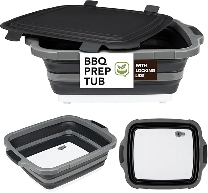 16L Black Collapsible BBQ Prep Tub with Locking Lids & 21 Inch Tyvek Brown BBQ Blanket for Resting Meat