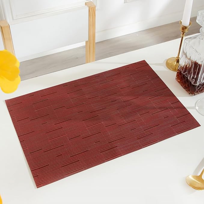 PIGCHCY Placemats,Washable Durable Woven Vinyl Placemats for Dining Table,Heat Resistant Plastic Placemats Set of 6 (18 x 12 inches,Burgundy Red)