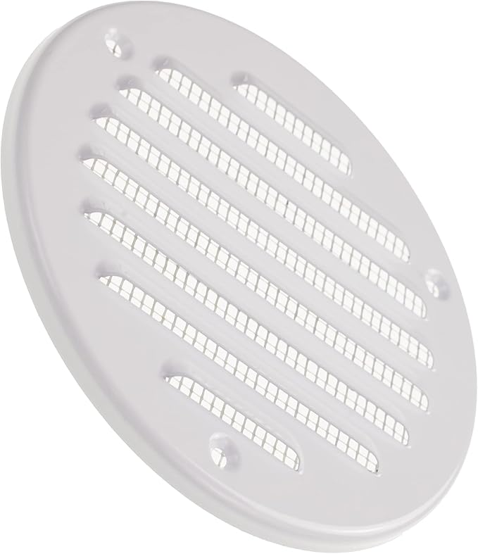 Vent Systems - 4 Inch (Inner) Pack of 2 White Metal Round Soffit Air Vent Grille Cover, Register air Vent Deflector, Louver - Built-in Mesh - HVAC for Bathroom, Home Office, Kitchen 5 Inch (Outer)
